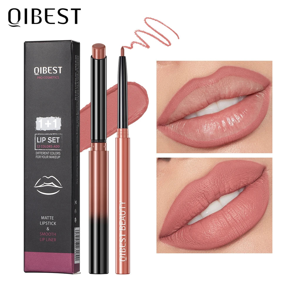 QIBEST Matte Nude Lipstick Pen Long Lasting Lipliner Lip Pencil