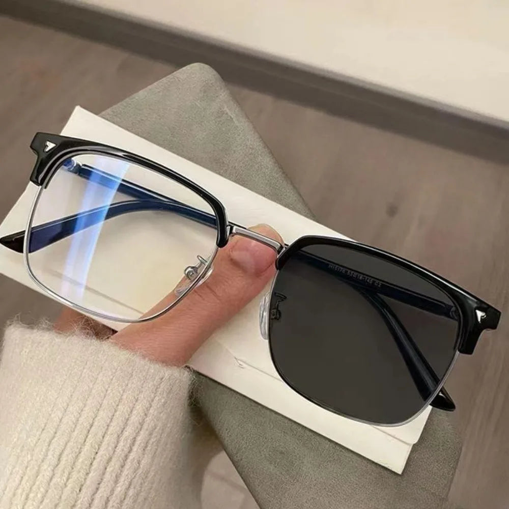 Photochromic Anti Radiation Blue Light Eyeglasses Square Metal Frame