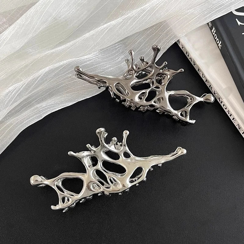 Punk Metal Hair Claw Clip for Thick Liquid Irregular Pattern Barrettes