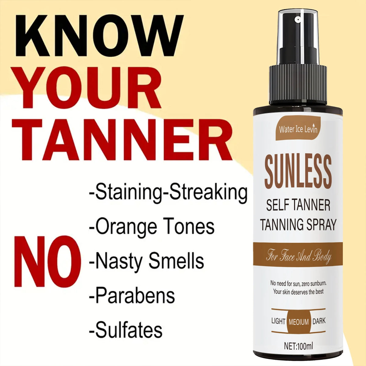 Self-Tanning Spray - Natural Brown Tone, Formaldehyde-Free, Suitable