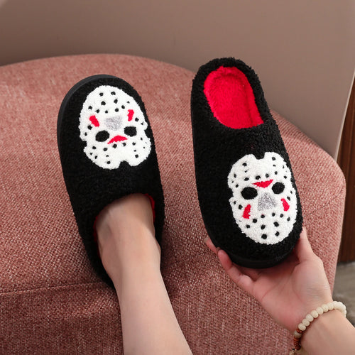A Pair of Black Halloween Horror Mask Skull Pattern Embroidered Plush