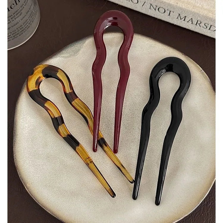 U-Shaped Hair Fork Fashion Tortoiseshell Acetate Hairpin Women