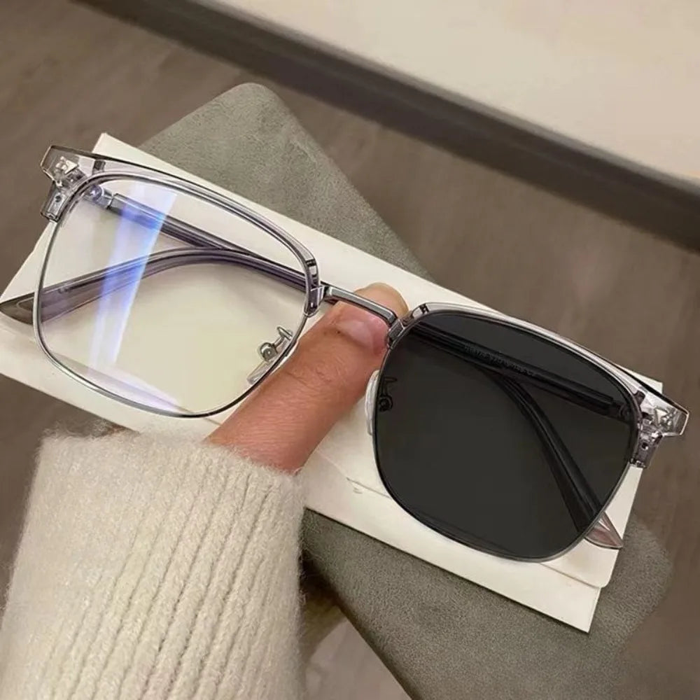 Photochromic Anti Radiation Blue Light Eyeglasses Square Metal Frame