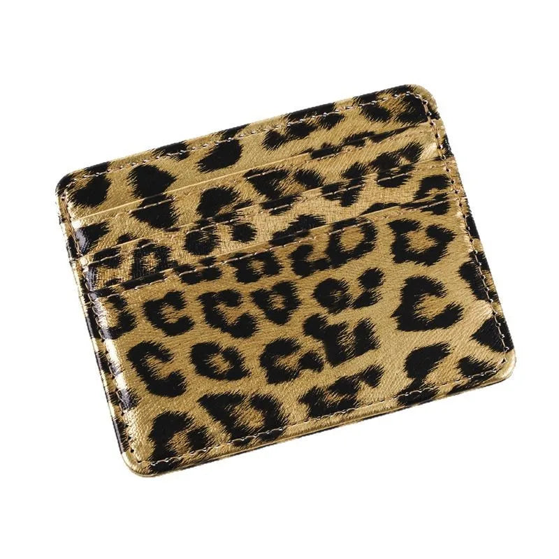 Unisex Fashion Leopard Print Card Wallet Bags PU Leather Business Id