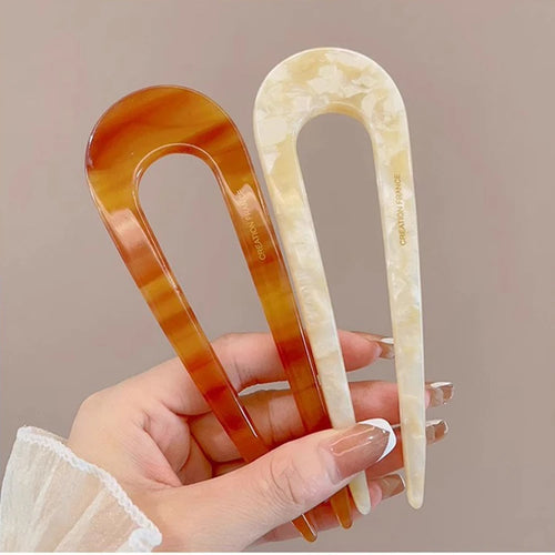 U-Shaped Hair Fork Fashion Tortoiseshell Acetate Hairpin Women