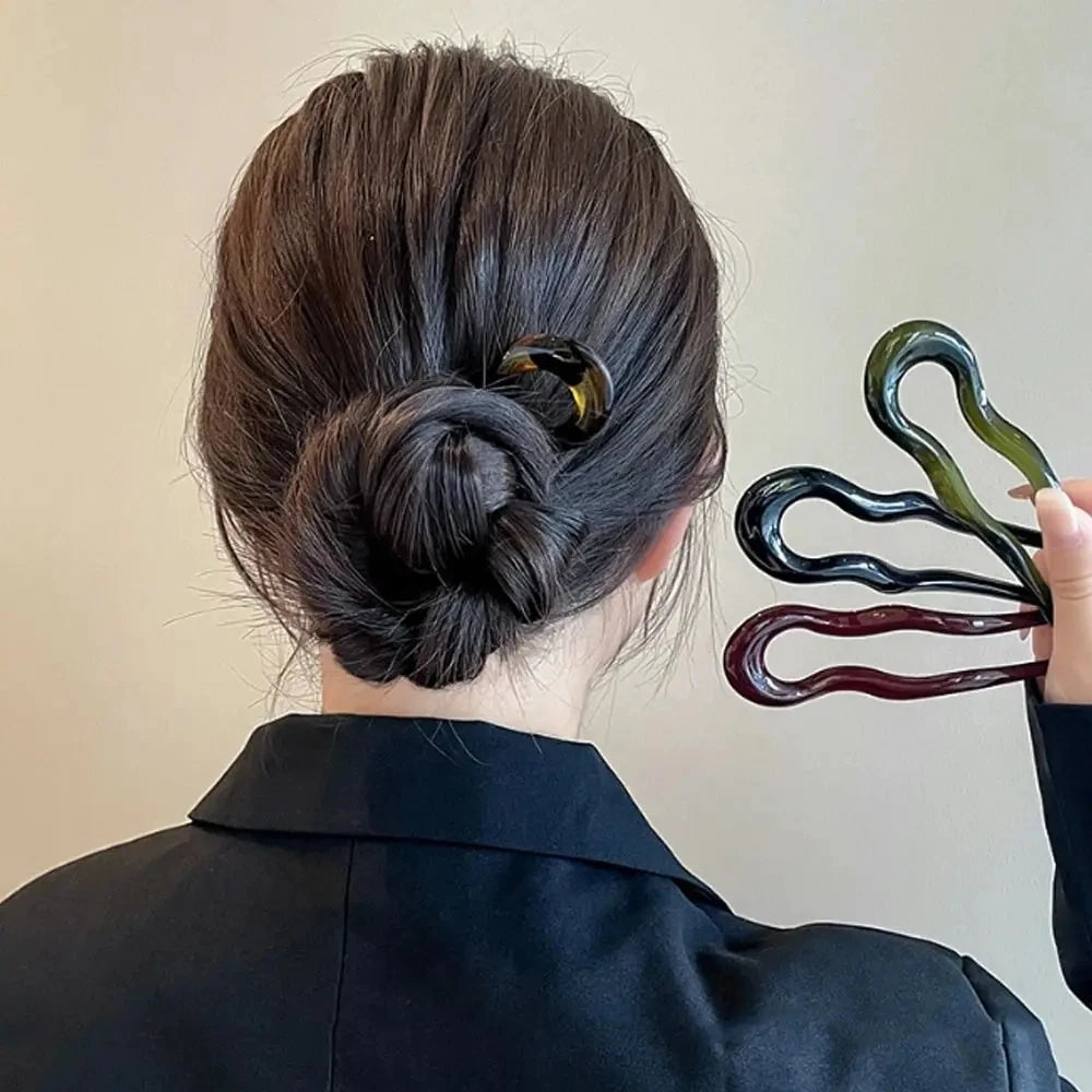 U-Shaped Hair Fork Fashion Tortoiseshell Acetate Hairpin Geometric