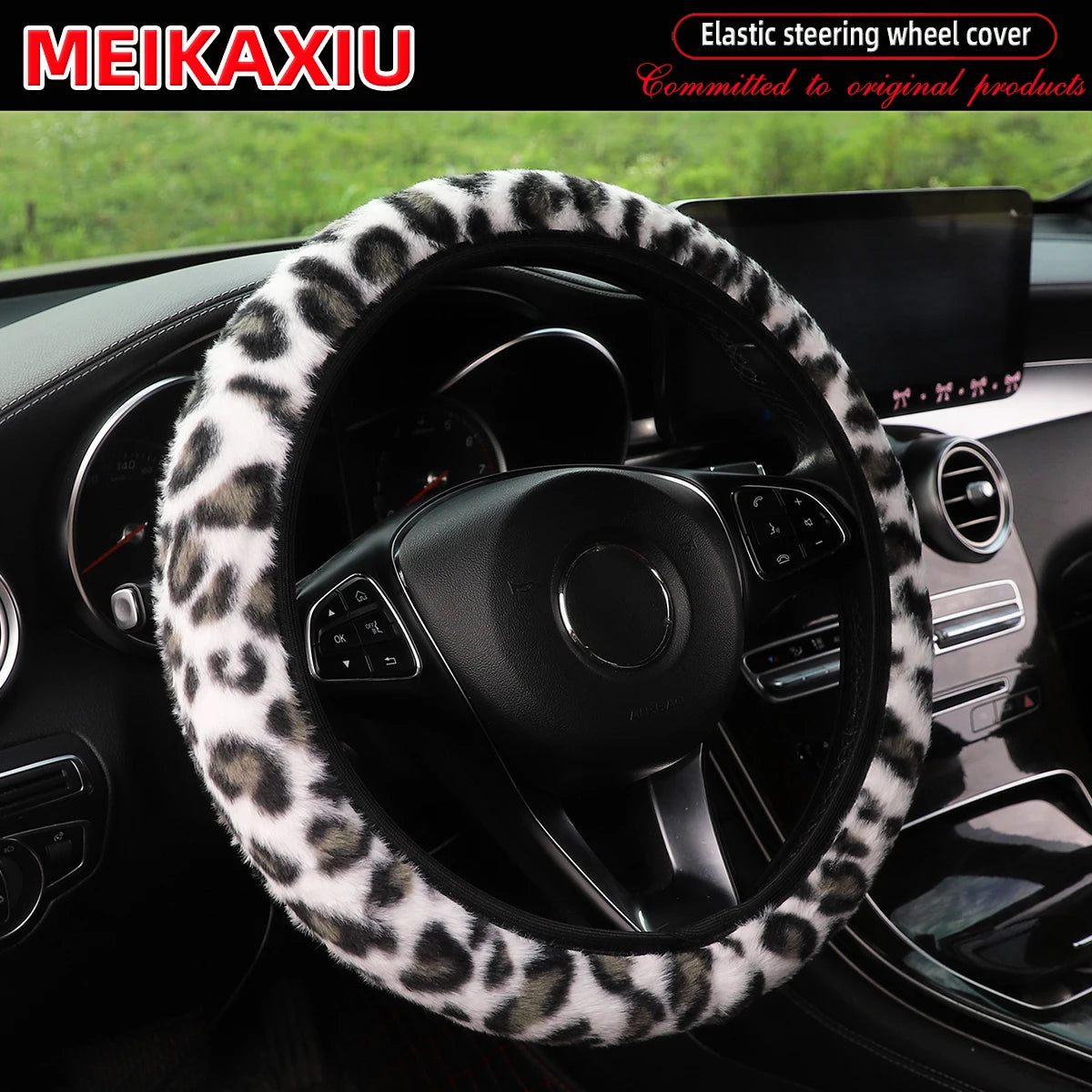 Leopard Print Fuzzy Steering Wheel Cover, Car Accessories