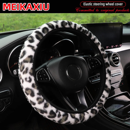 Leopard Print Fuzzy Steering Wheel Cover, Car Accessories