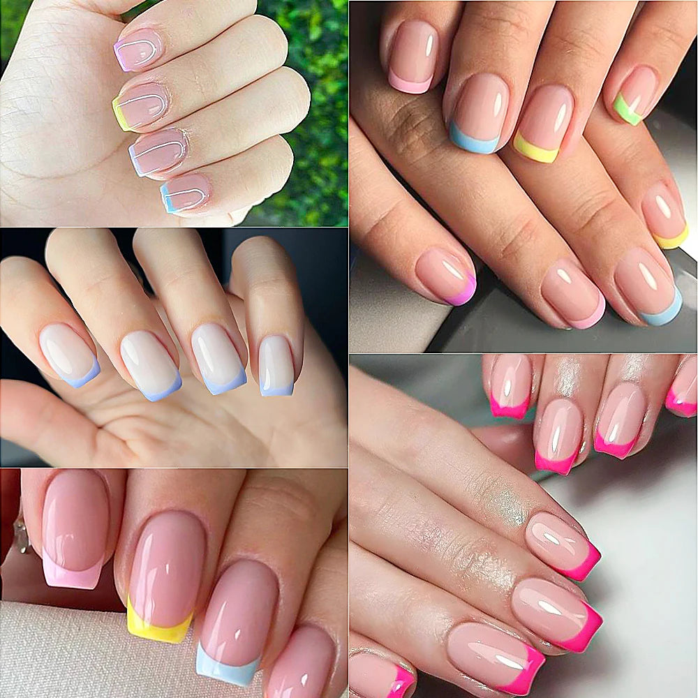 240/120Pcs Colorful French Short Square False Nails Full Cover Fake
