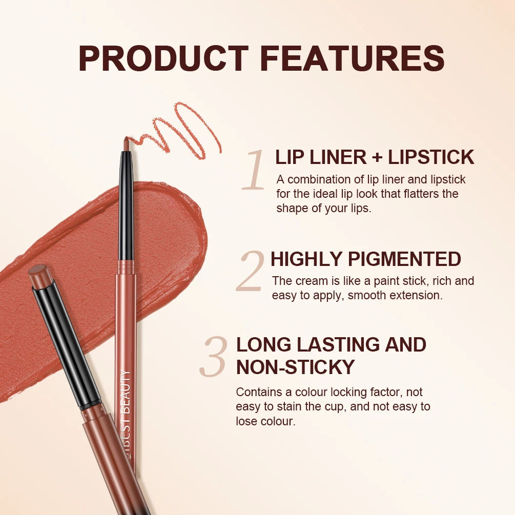 QIBEST Matte Nude Lipstick Pen Long Lasting Lipliner Lip Pencil
