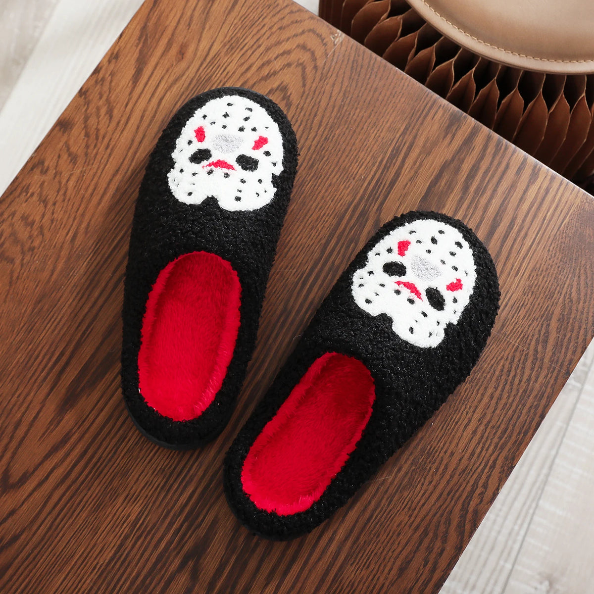 A Pair of Black Halloween Horror Mask Skull Pattern Embroidered Plush