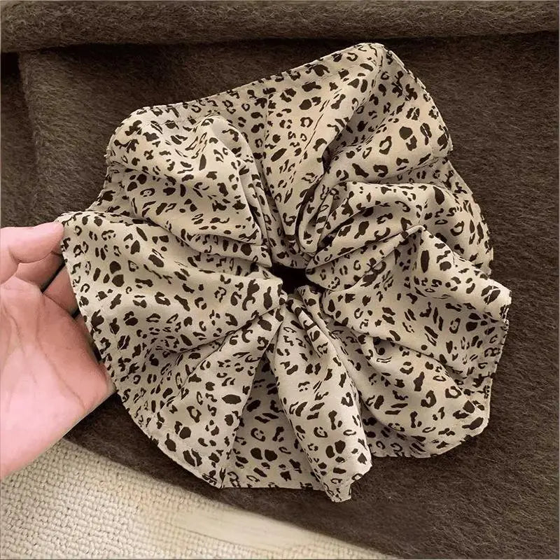 Vintage Leopard Print Large Scrunchie For Women Girls Sweet Hair