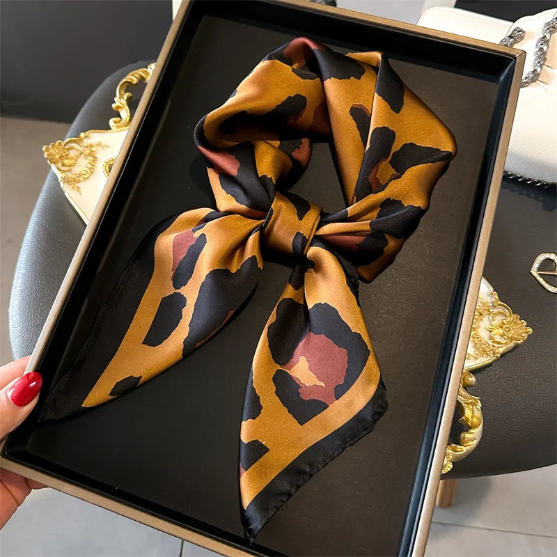 Fashion Leopard Print Silk Hairbands Scarf Women 2024 New Elagant