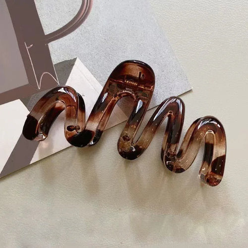 Women's Wavy High Glossy Amber Brown 11cm/4.33in Large Lightweight