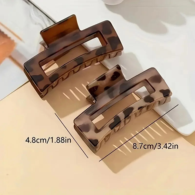 2Pcs Elegant Leopard Print Hair Claw Clips Rectangular Plastic Shark