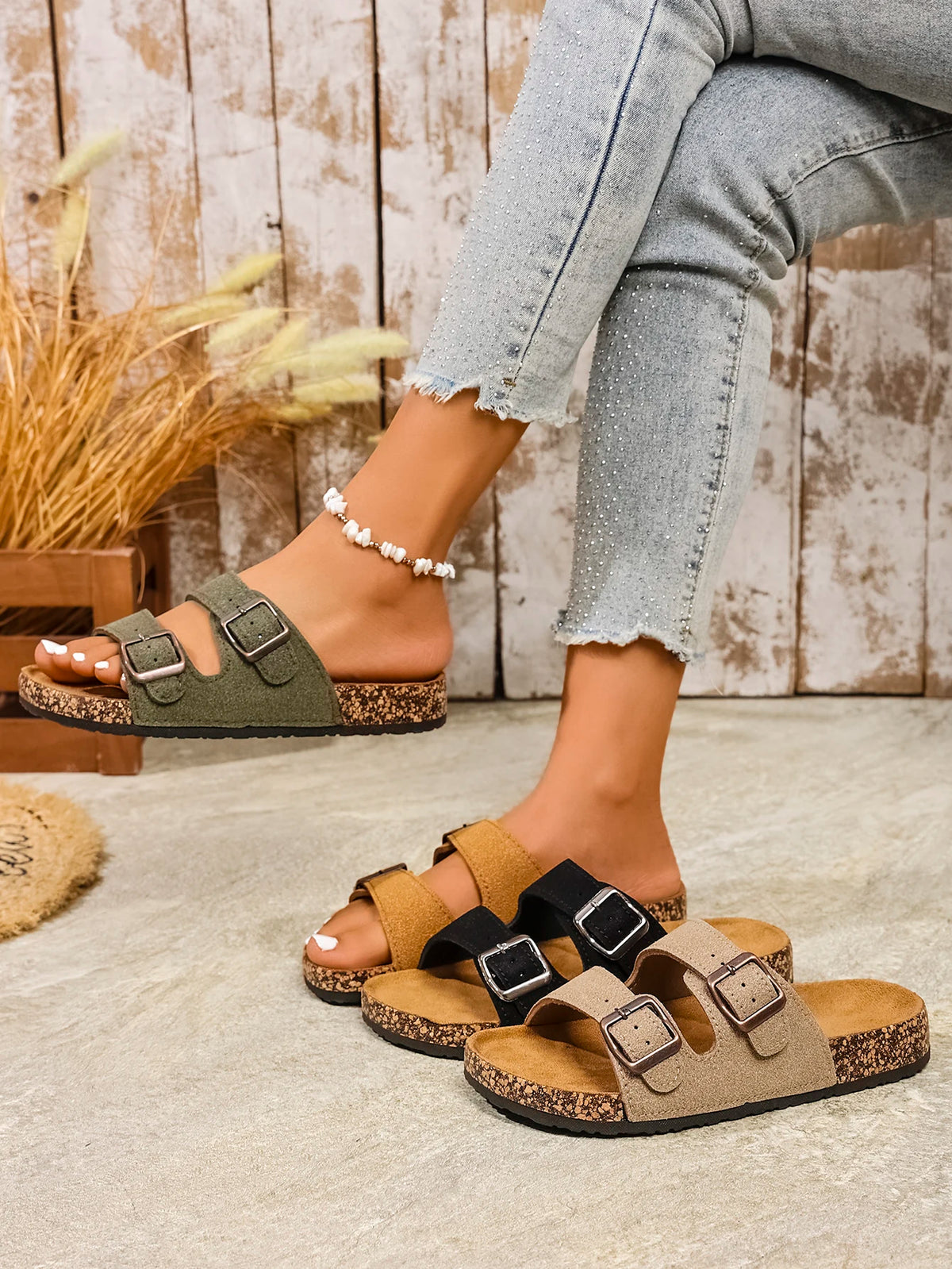Women's Summer and Spring/Autumn Casual Simple Buckle Cork-Patterned