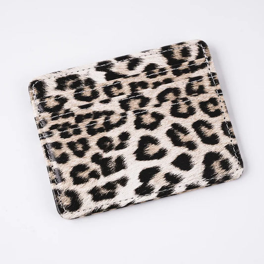 Unisex Fashion Leopard Print Card Wallet Bags PU Leather Business Id