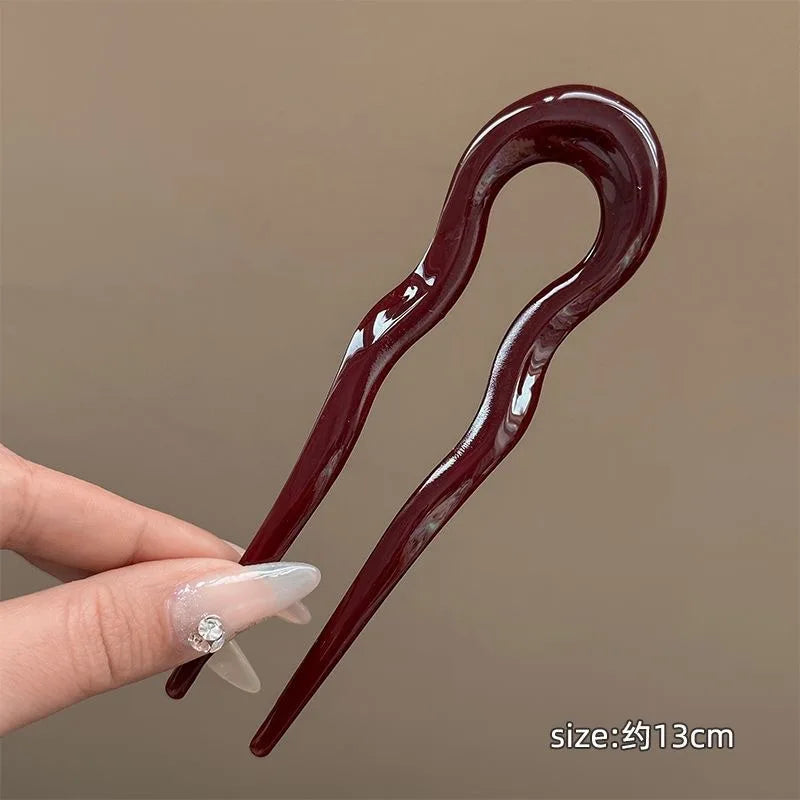 New U-Shaped Hair Fork Women Fashion Tortoiseshell Acetate Hairpin