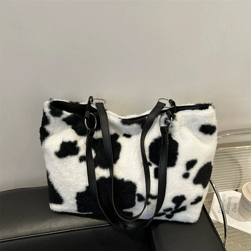 Large Capacity Shopper Bags For Women Winter Travel Tote Bag Cow