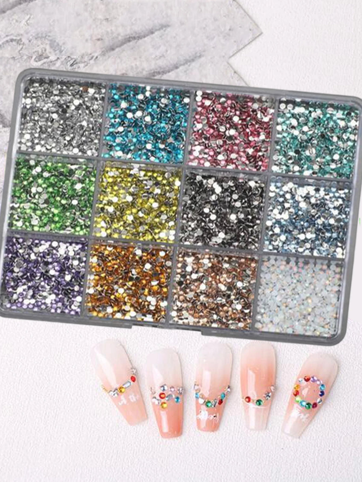 12Grids 6000pcs 3D Resin Nail Art Rhinestones with Tools 2mm Brilliant
