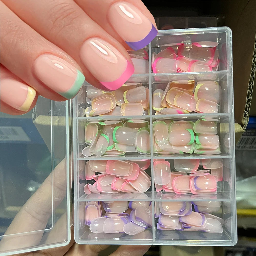 240/120Pcs Colorful French Short Square False Nails Full Cover Fake