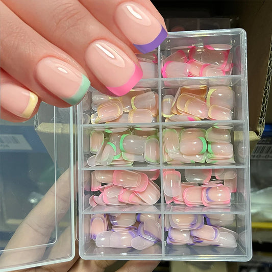 240/120Pcs Colorful French Short Square False Nails Full Cover Fake
