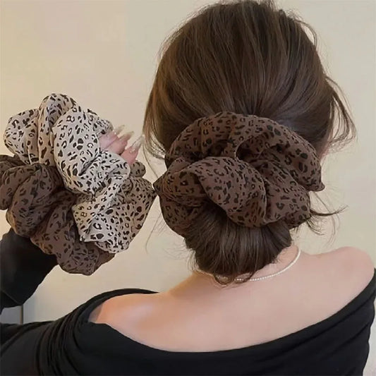 Vintage Leopard Print Large Scrunchie For Women Girls Sweet Hair