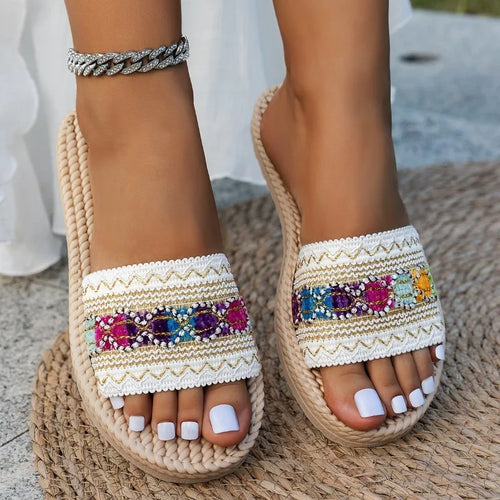 Women Slippers Outdoor Flat Designer Shoes Women Large Size Bohemian