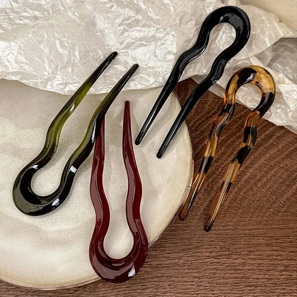 U-Shaped Hair Fork Fashion Tortoiseshell Acetate Hairpin Geometric
