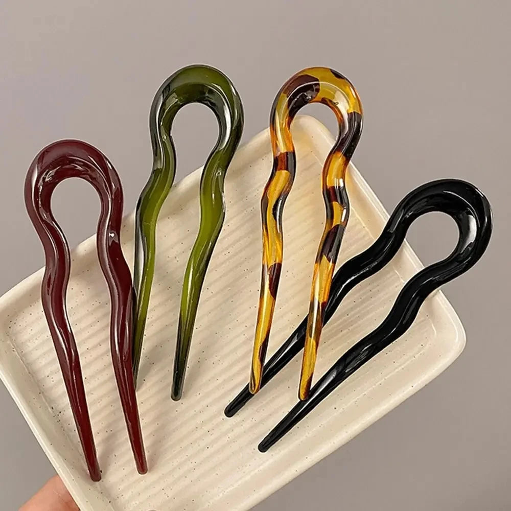 U-Shaped Hair Fork Fashion Tortoiseshell Acetate Hairpin Geometric