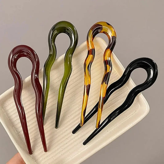 U-Shaped Hair Fork Fashion Tortoiseshell Acetate Hairpin Geometric