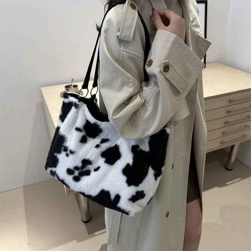 Large Capacity Shopper Bags For Women Winter Travel Tote Bag Cow