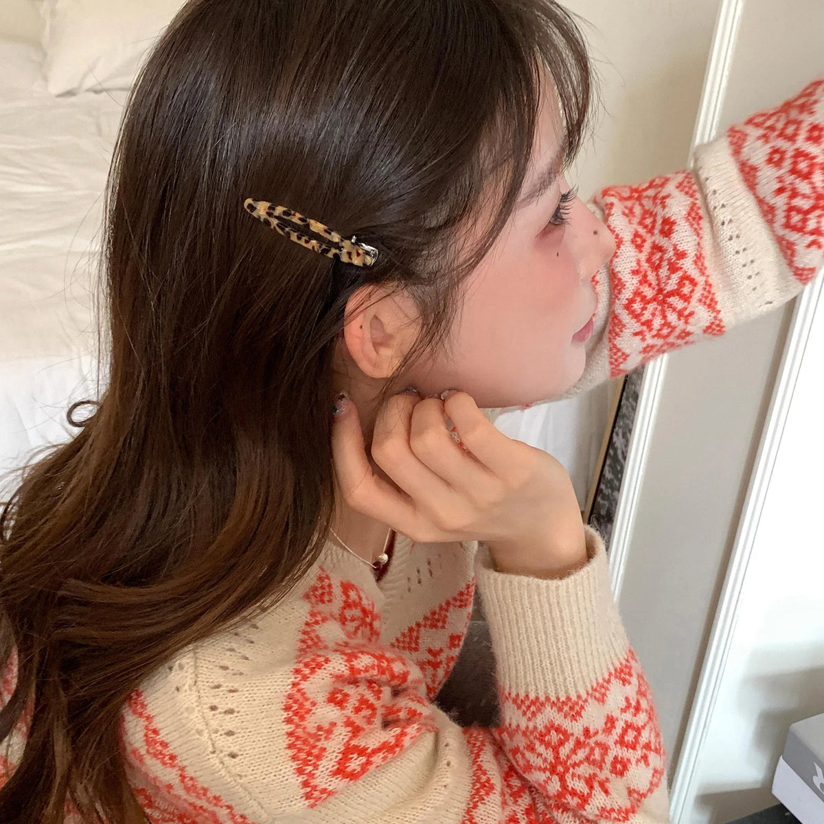 2pcs/set Acetate Hair Clips Hollowed Oval Geometric Barrettes Side