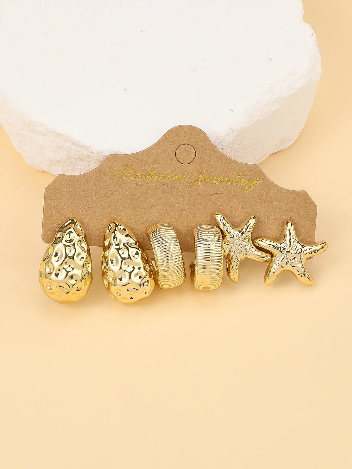 3PAIRS-6PAIRS/Set Fashionable &Golden Starfish, Seashell, Smooth Water