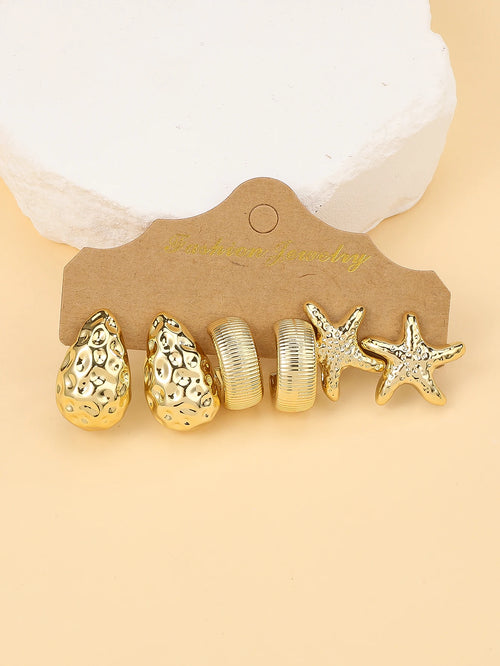 3PAIRS-6PAIRS/Set Fashionable &Golden Starfish, Seashell, Smooth Water