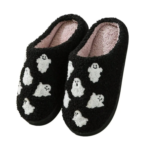 Halloween ghost-patterned warm indoor couple cotton slippers for men