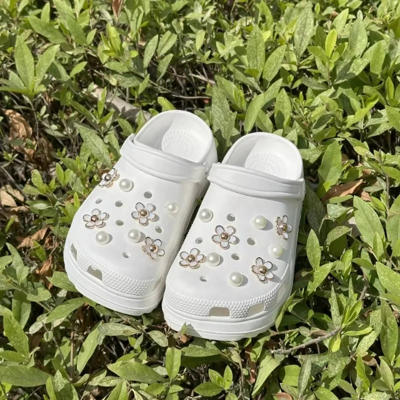 3D Cute Daisies Pearl Set Shoe Charms Accessories for Slide Sandals
