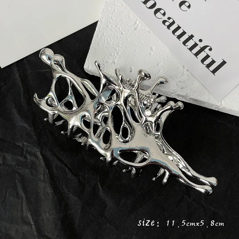Punk Metal Hair Claw Clip for Thick Liquid Irregular Pattern Barrettes