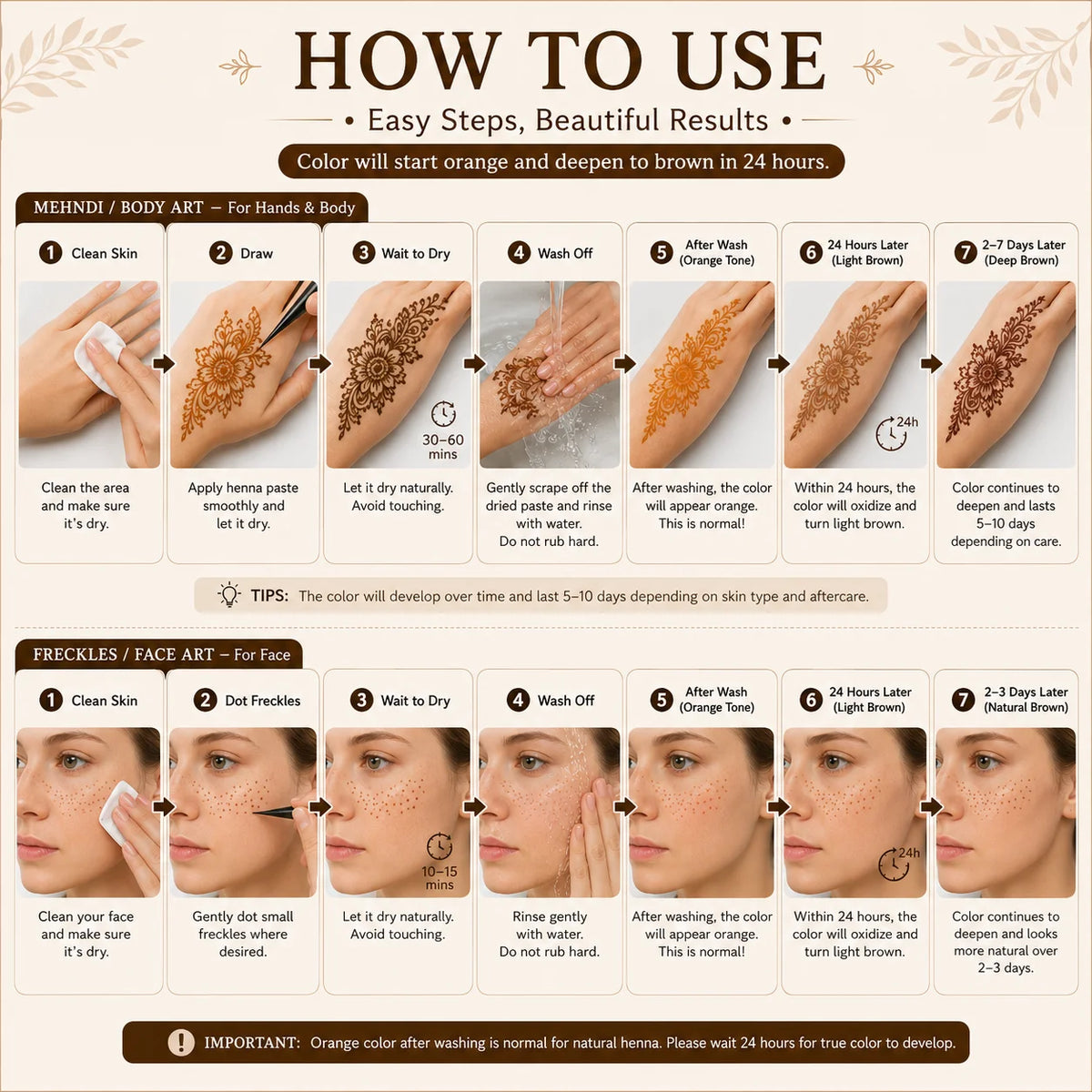 GOLECHA Brown Henna Freckle Tattoo Paste 30g Natural Body Paint Cone