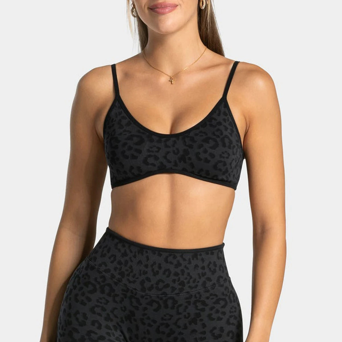 Women's Leopard Print Sports Bra Wireless Seamless Spaghetti Straps
