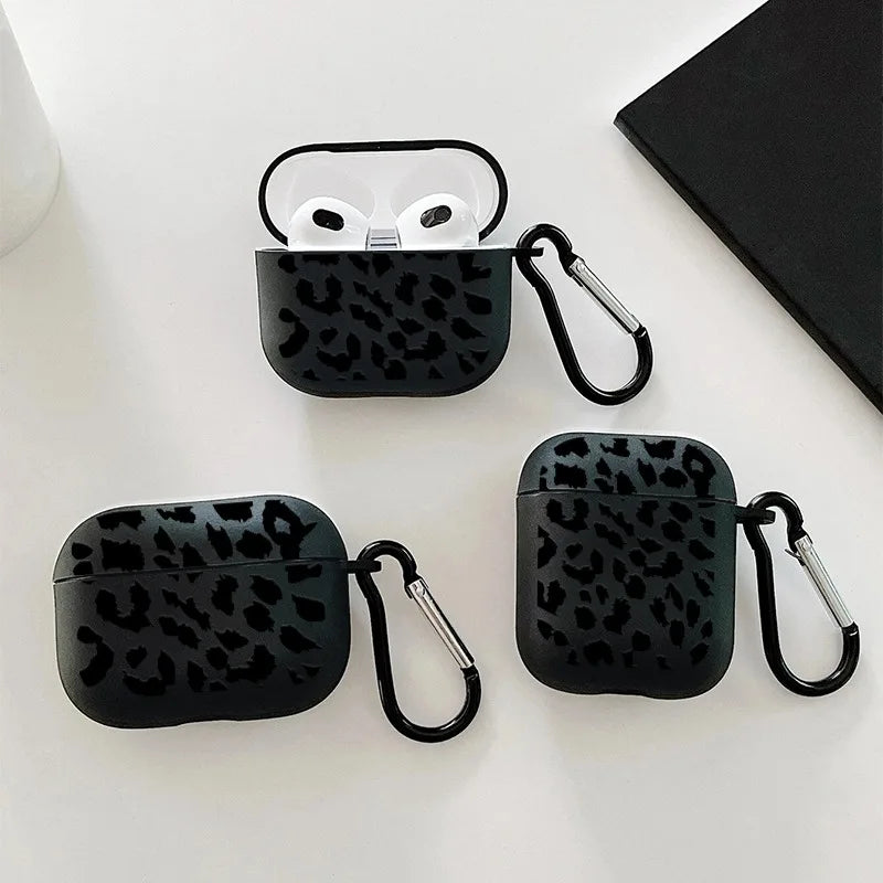 Black Leopard Print Earphone Case for Airpods Pro 3/Pro 2/Pro Silicone