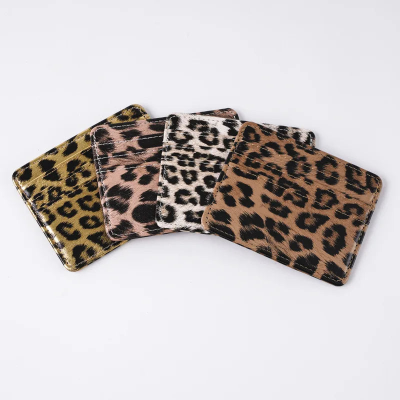 Unisex Fashion Leopard Print Card Wallet Bags PU Leather Business Id