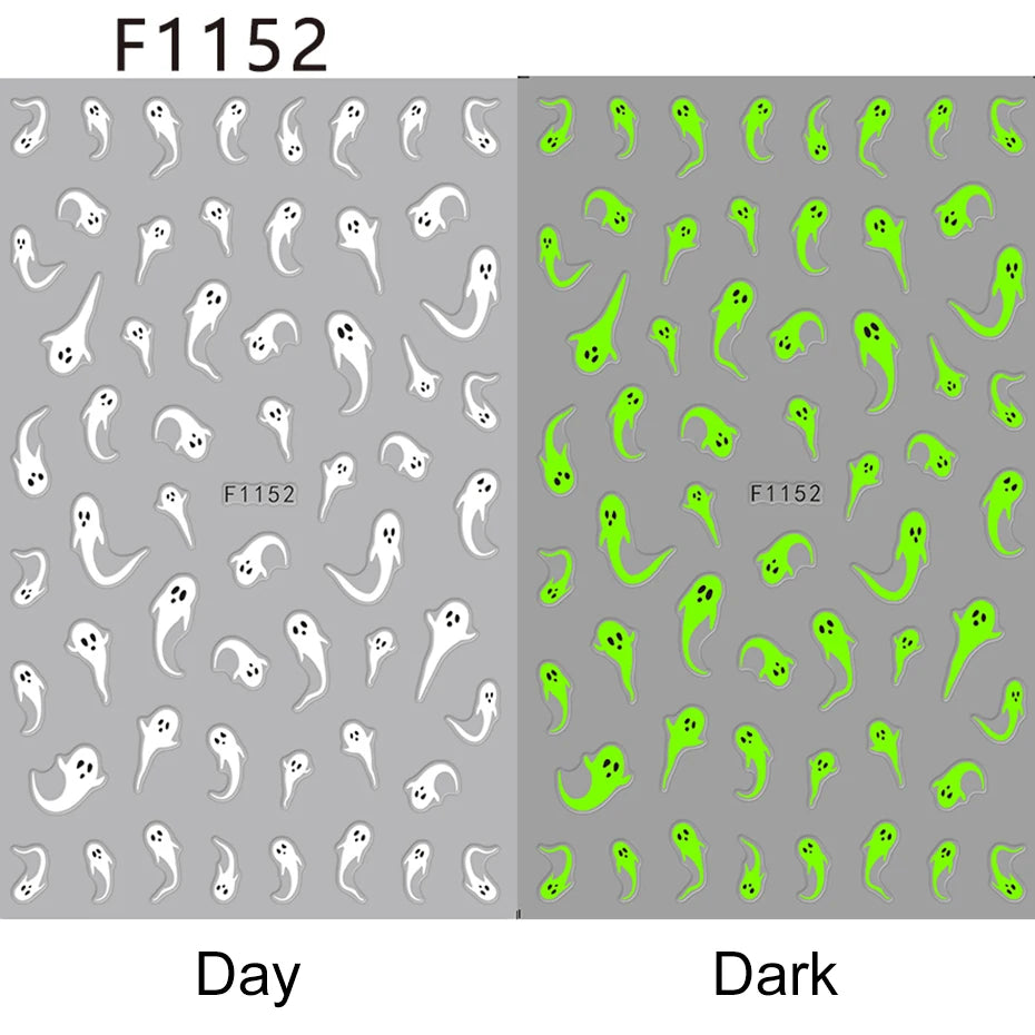2pcs Luminous Halloween Spooky Nail Stickers White Ghost Pumpkin