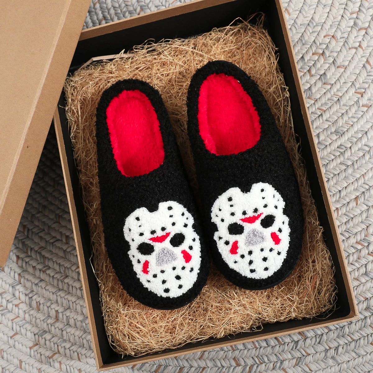 A Pair of Black Halloween Horror Mask Skull Pattern Embroidered Plush