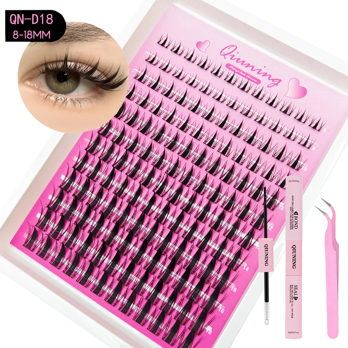 QIUNING Manga Lash Clusters Kit Cat Lashes with Lash Bond & Seal