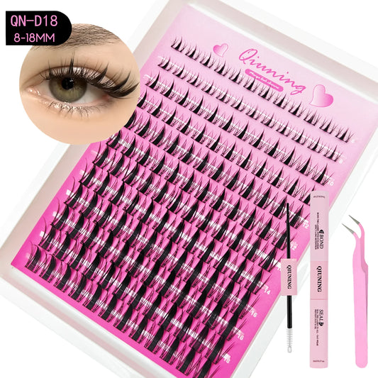 QIUNING Manga Lash Clusters Kit Cat Lashes with Lash Bond & Seal