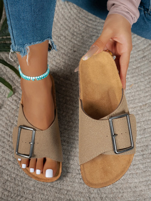 Women's Summer Spring and Autumn Casual Simple Large Buckle Suede
