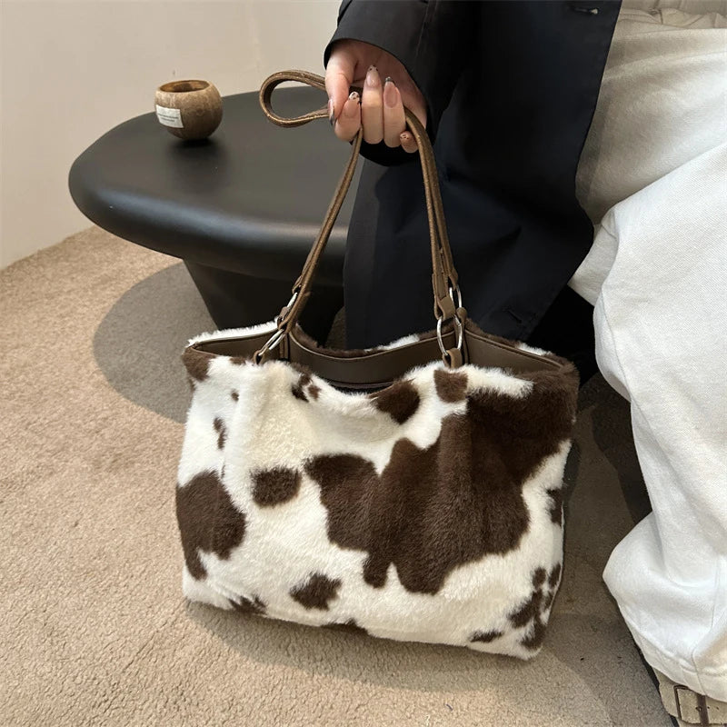 Large Capacity Shopper Bags For Women Winter Travel Tote Bag Cow