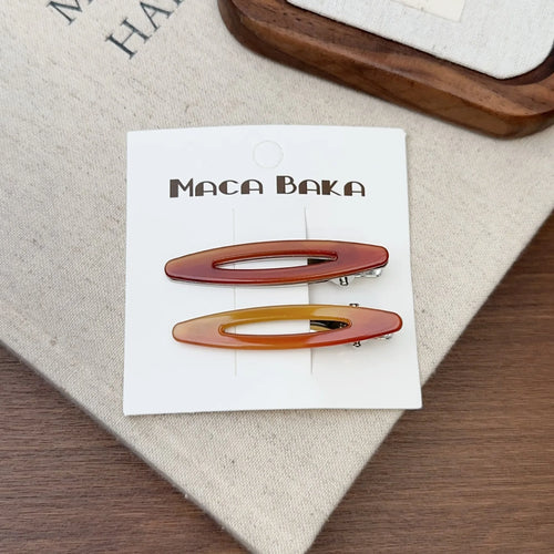 2pcs/set Acetate Hair Clips Hollowed Oval Geometric Barrettes Side
