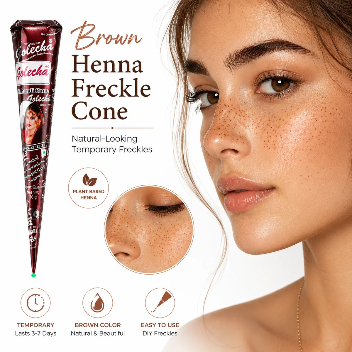 GOLECHA Brown Henna Freckle Tattoo Paste 30g Natural Body Paint Cone